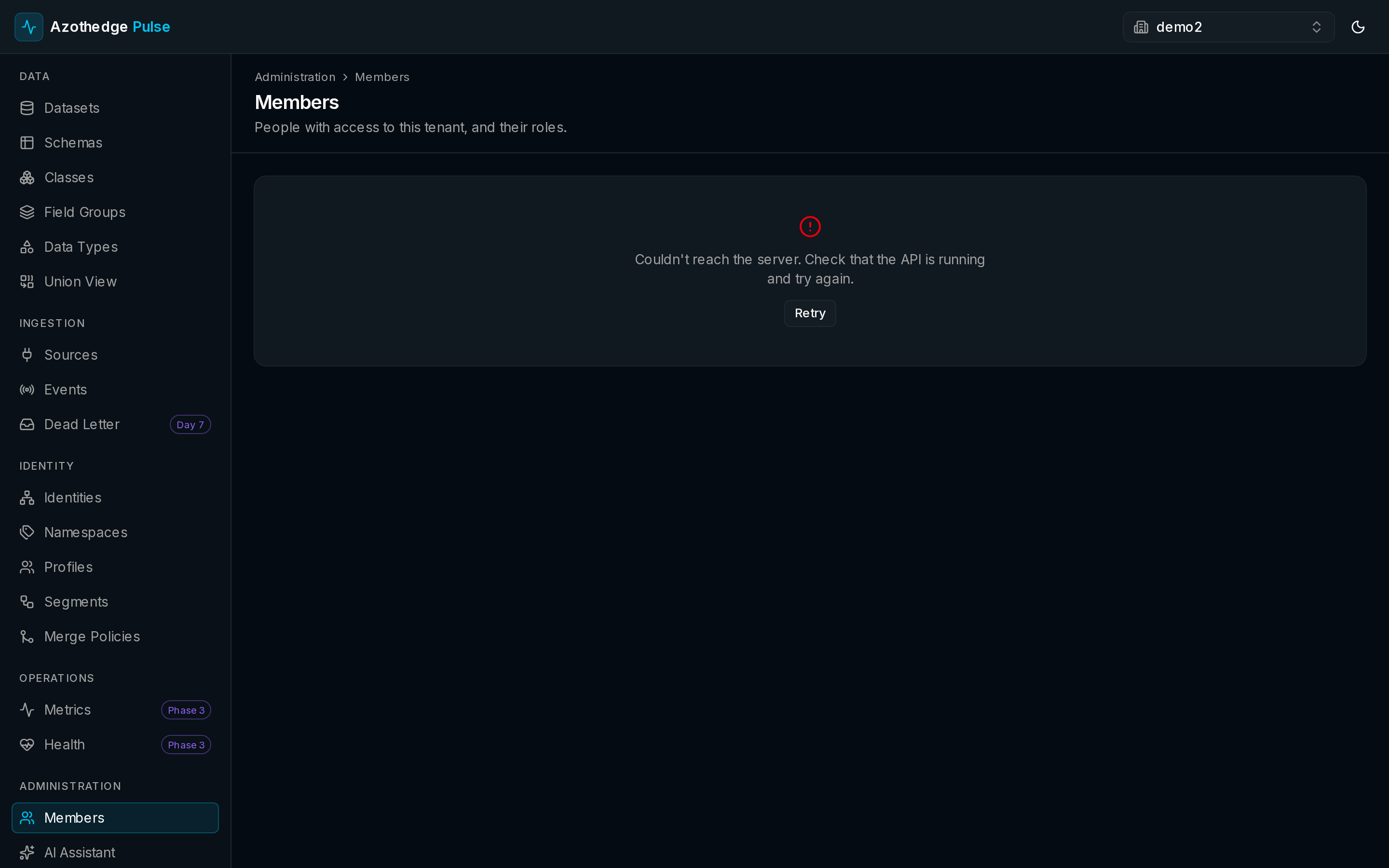 The Members screen in Pulse showing teammates and their roles
